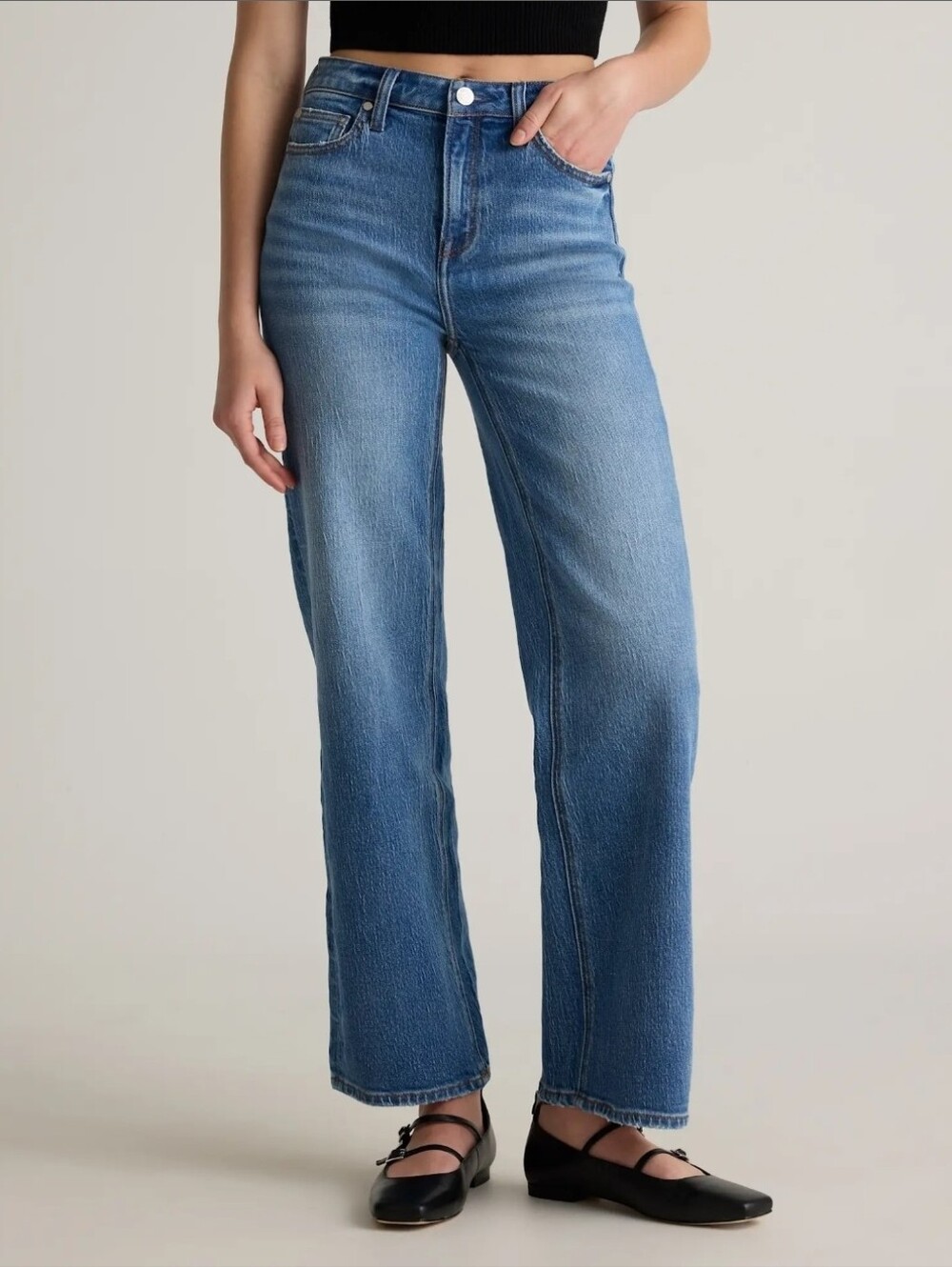 QUINCE BELLA STRETCH RELAXED STRAIGHT JEANS ATLANTIC BLUE 26